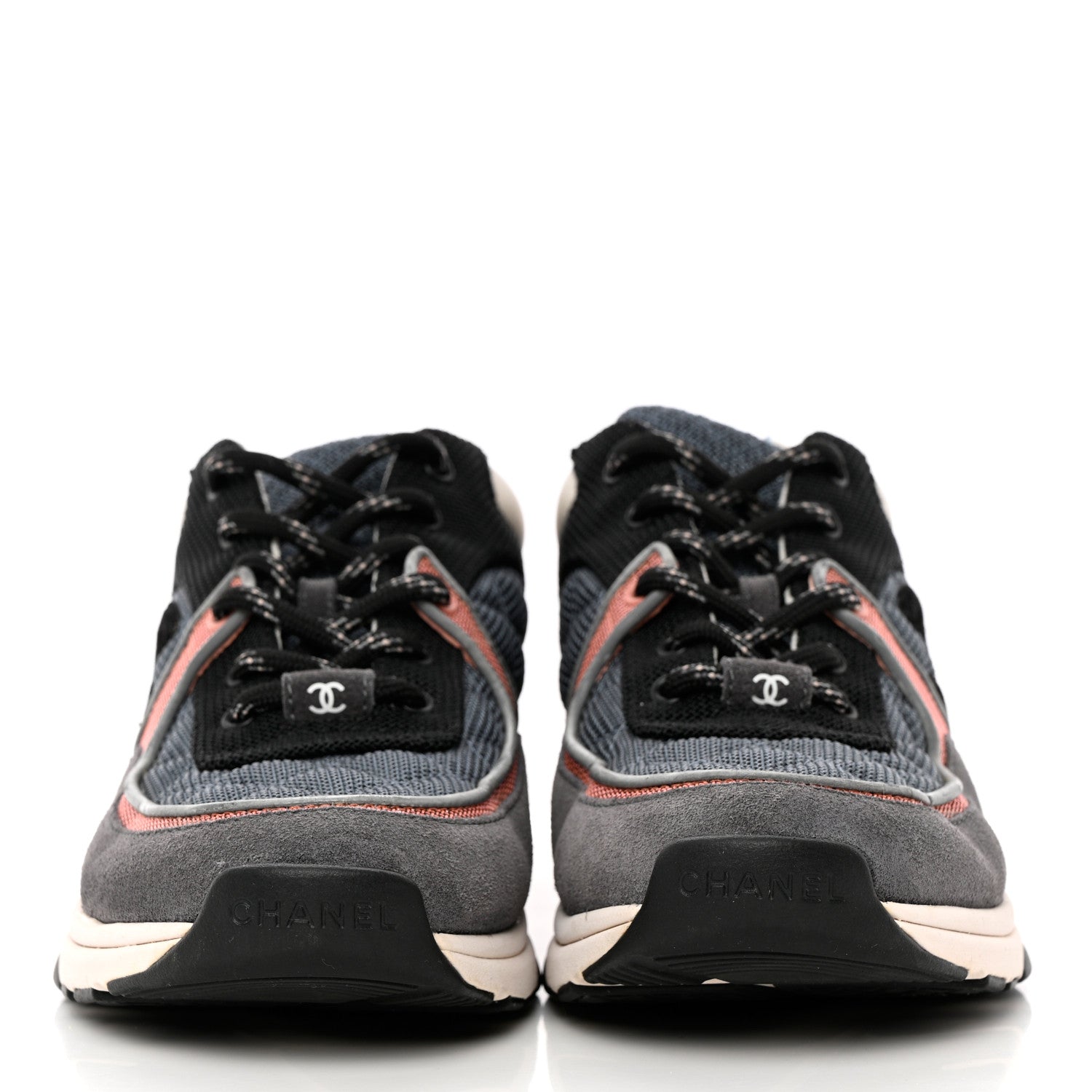 Chanel Nylon Calfskin Suede Womens CC Sneakers 39 Grey Pink 2 of 32