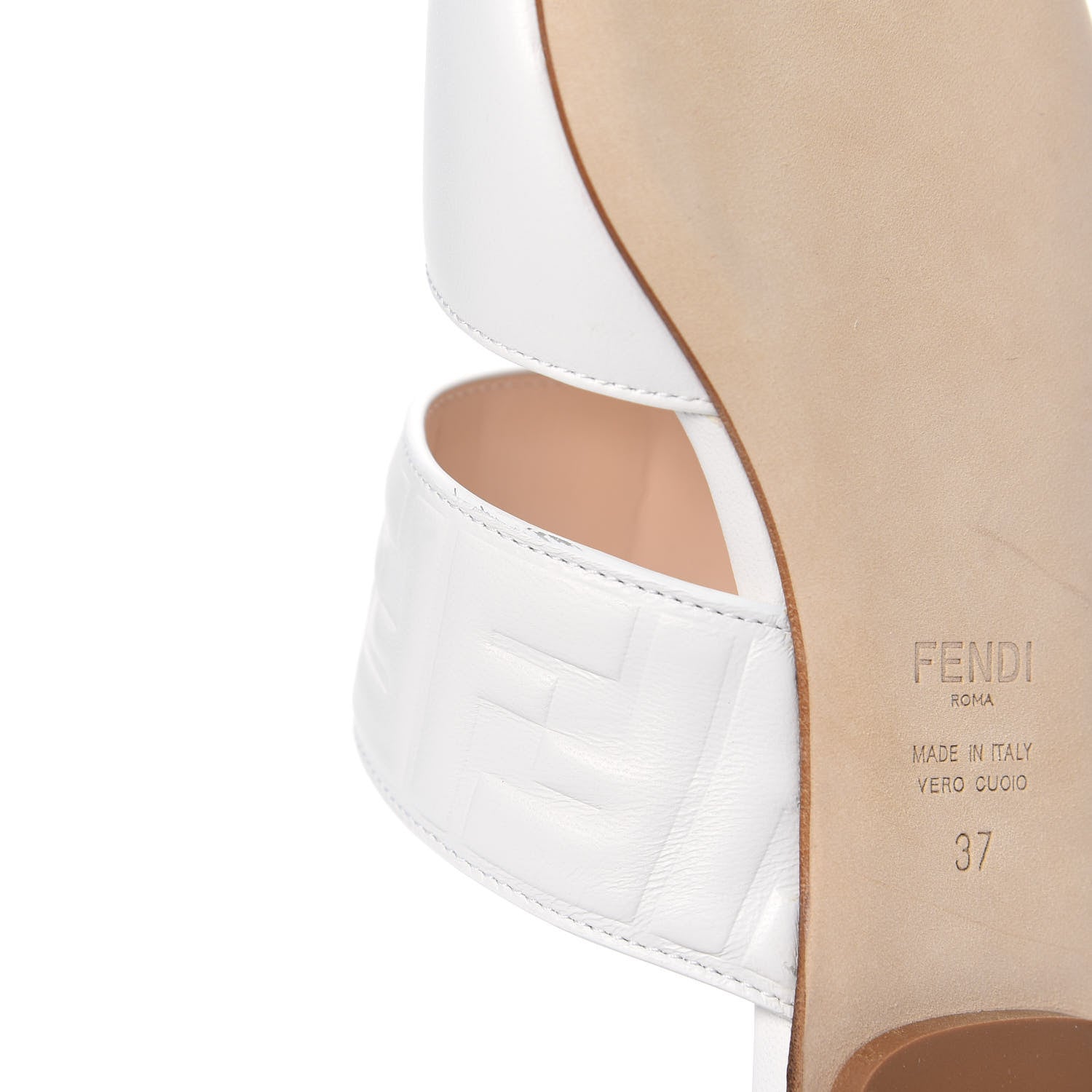 Fendi Vitello FF Embossed Buckle Flat Mules 37 Snow 8 of 9