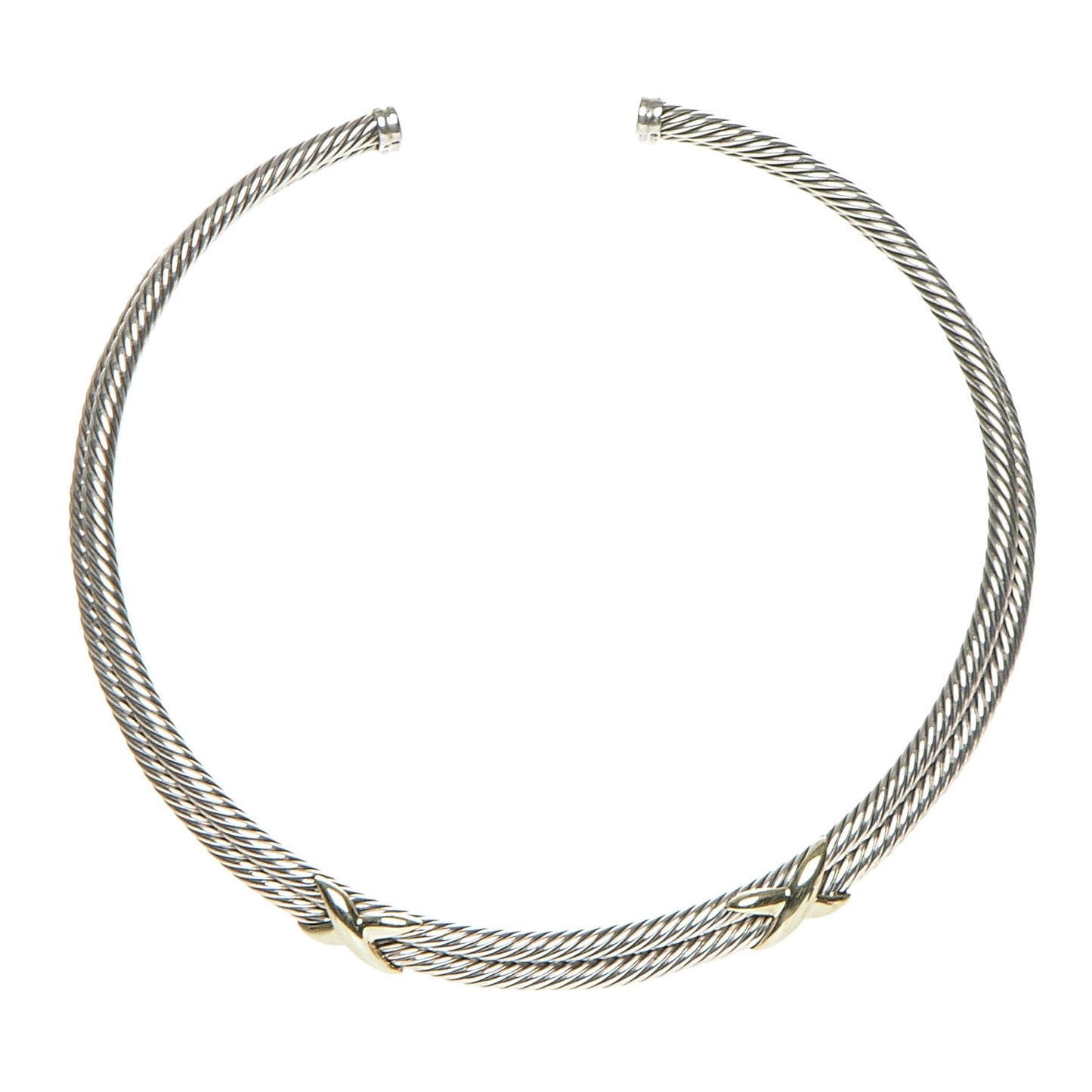 Sterling Silver 14K Yellow Gold Double X Station Collar Necklace