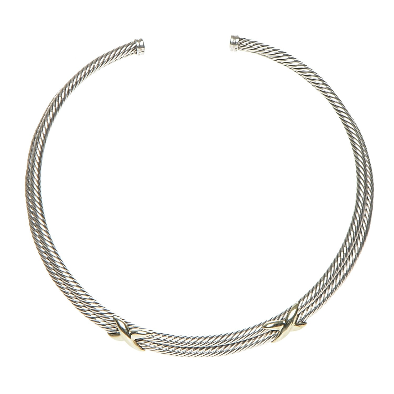 David Yurman Sterling Silver 14K Yellow Gold Double X Station Collar Necklace 1 of 6