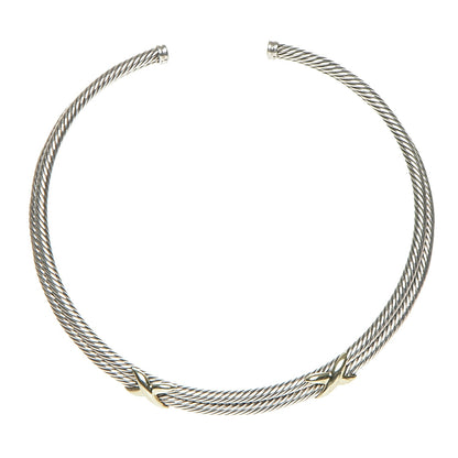 David Yurman Sterling Silver 14K Yellow Gold Double X Station Collar Necklace 1 of 6