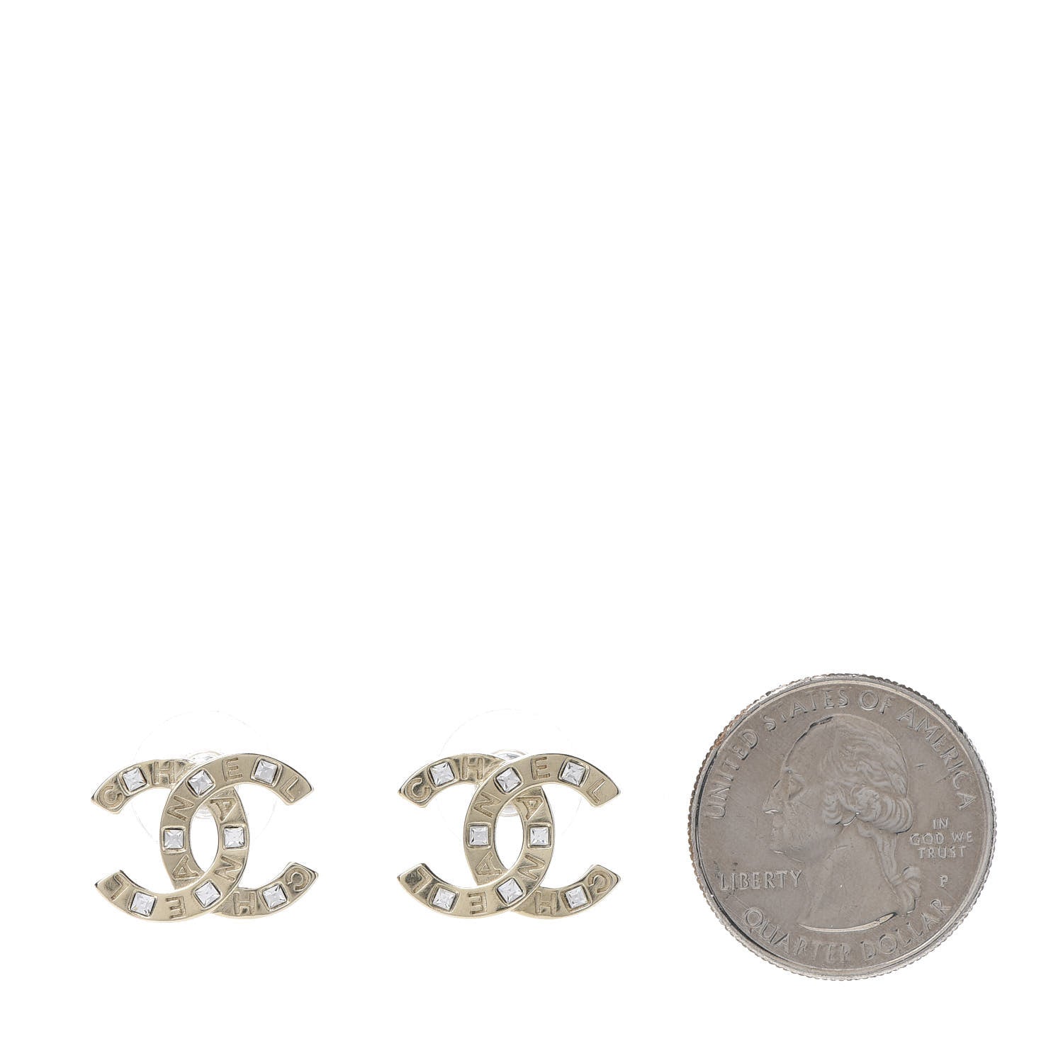 Chanel Crystal Metal CC Paris Button Stud Earrings Gold 2 of 5