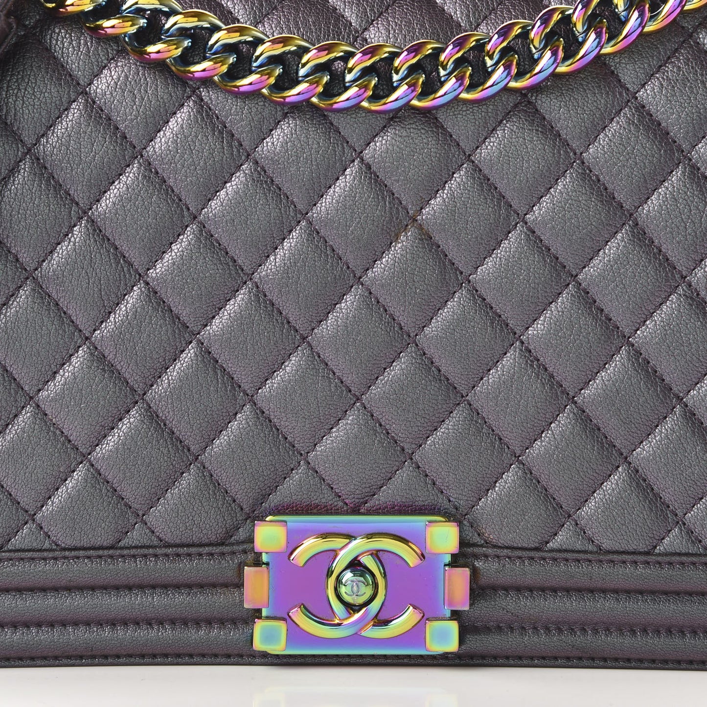 Iridescent Goatskin Quilted New Medium Boy Flap Purple