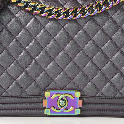 Chanel Iridescent Goatskin Quilted New Medium Boy Flap Purple 10 of 11