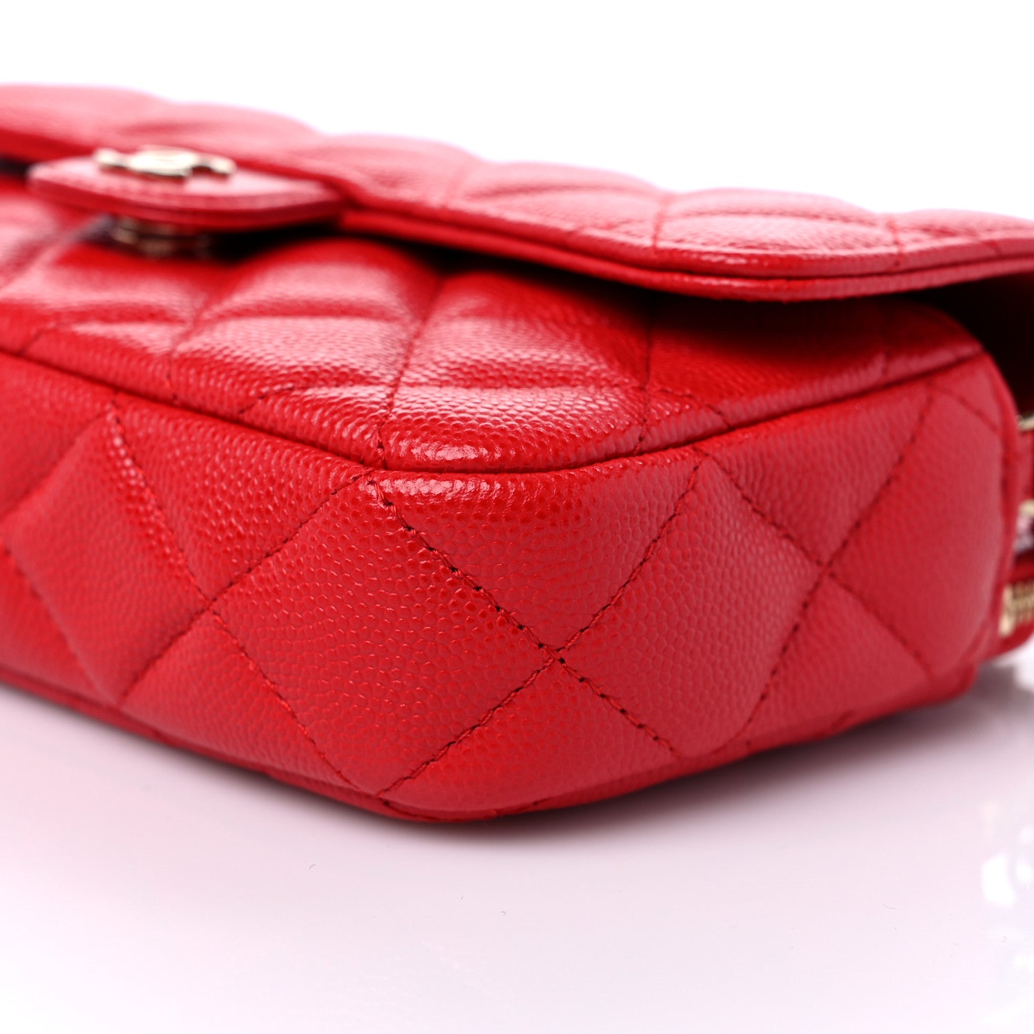Chanel Caviar Quilted Flap Phone Holder With Chain Red 11 of 12