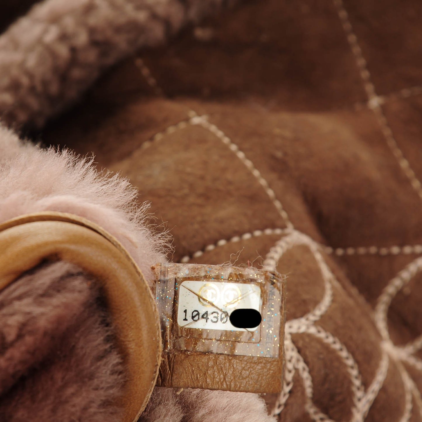 Shearling Suede Stiched CC Tote Dark Brown