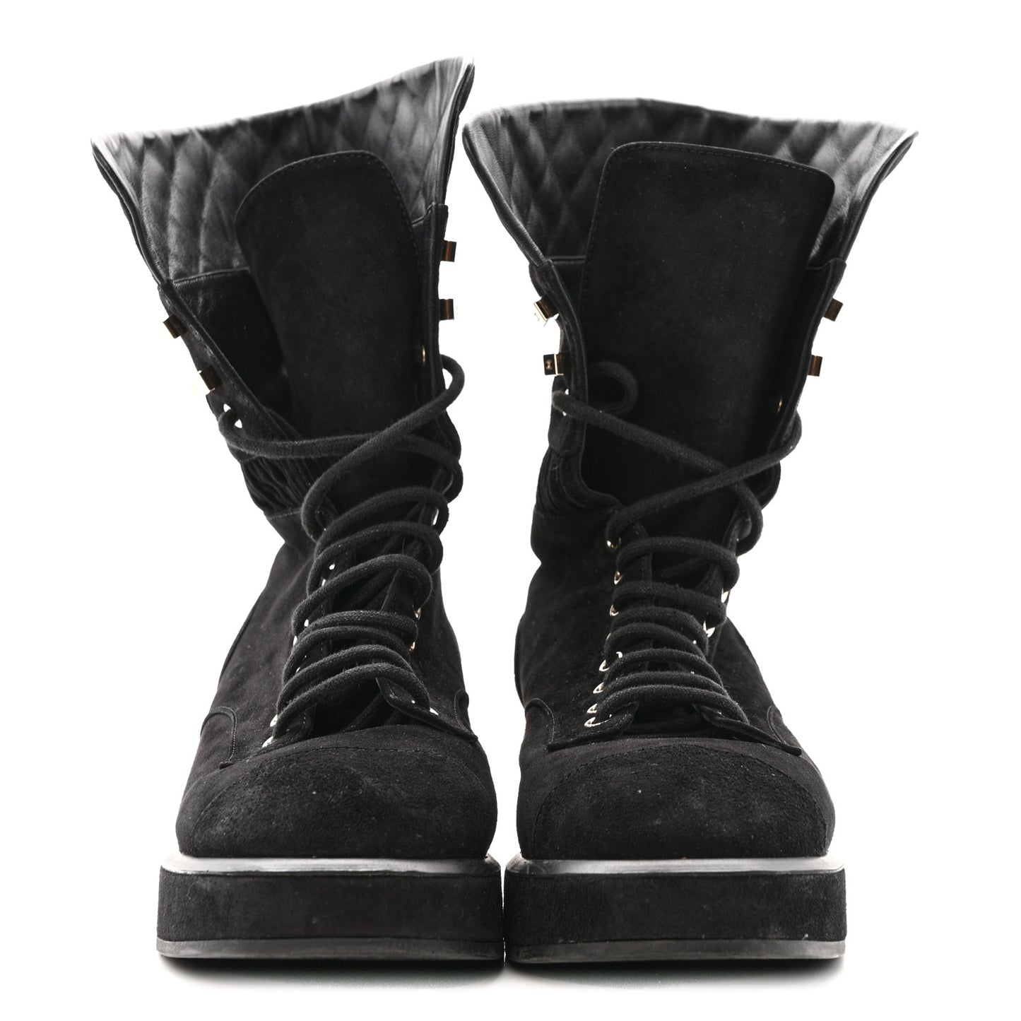 Suede Quilted Lace Up Combat Boots 38.5 Black