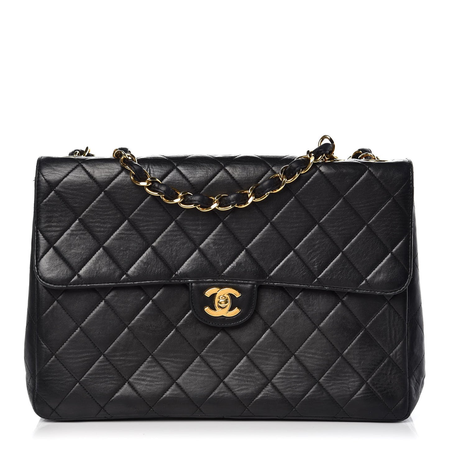 Lambskin Quilted Jumbo Single Flap Black