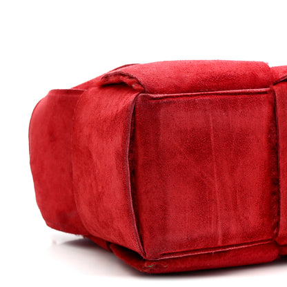 Bottega Veneta Suede Shearling Maxi Intrecciato Small Arco Tote Red 10 of 11