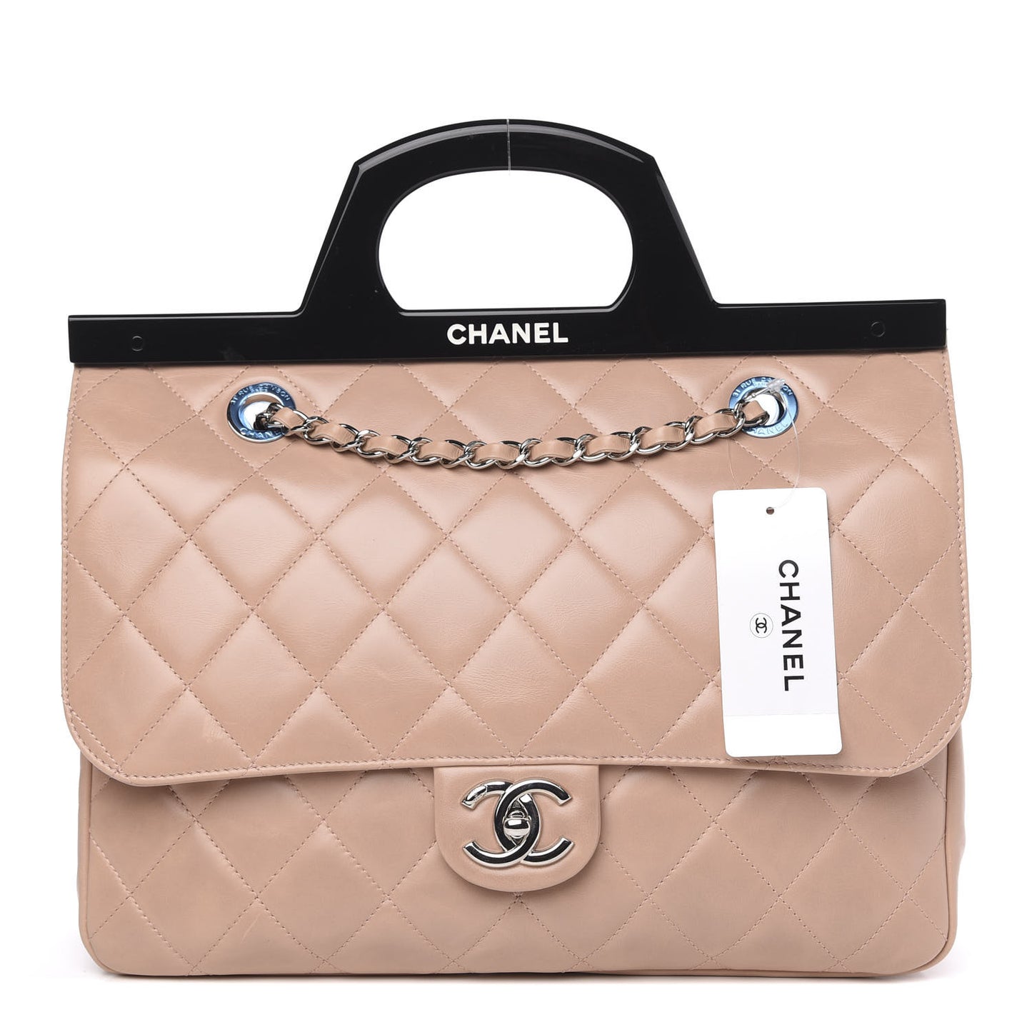 Glazed Calfskin Quilted Small CC Delivery Tote Light Pink