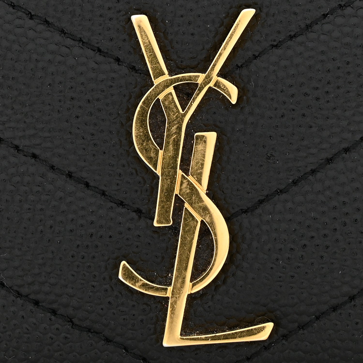 Saint Laurent Grain De Poudre Matelasse Chevron Monogram Credit Card Case Black 9 of 11