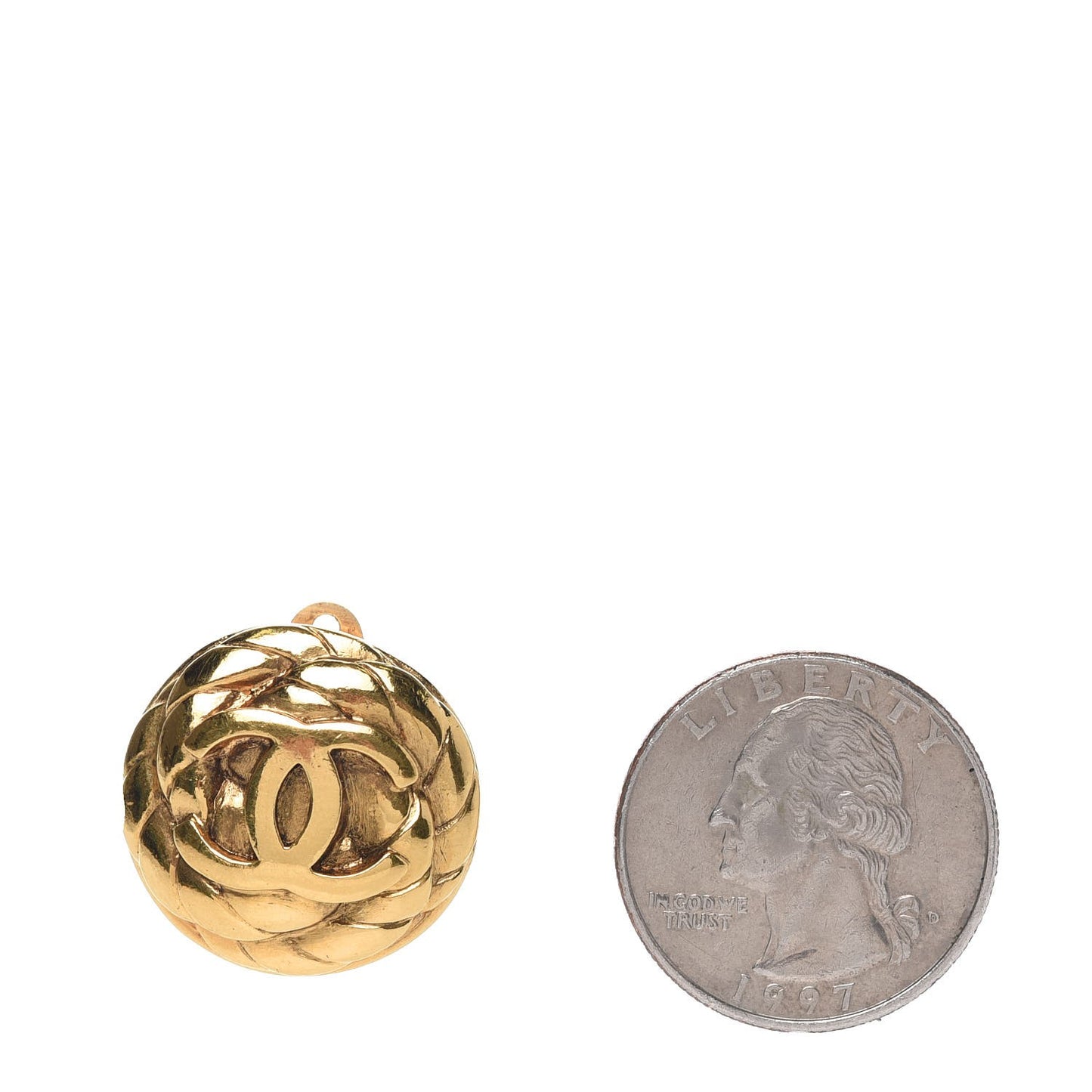 Round Quilted CC Clip On Earrings Gold