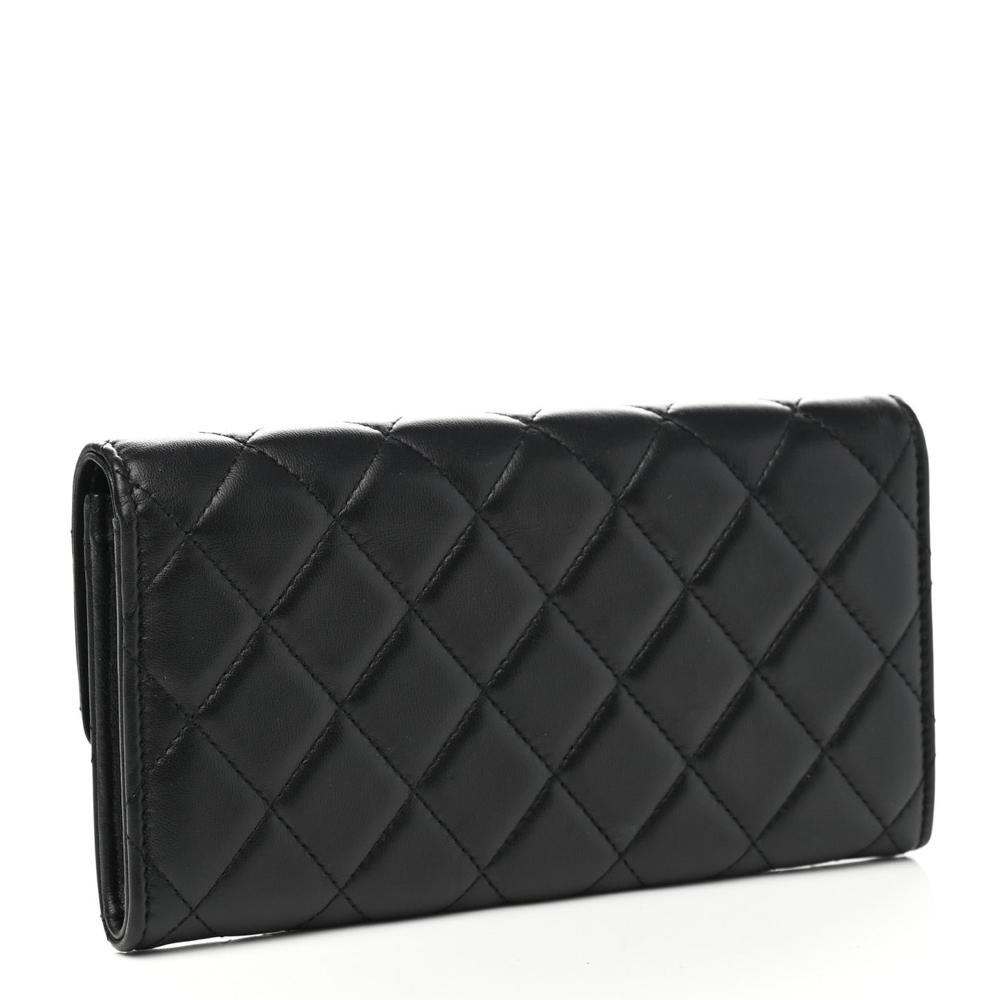 Lambskin Quilted Long Flap Wallet Black