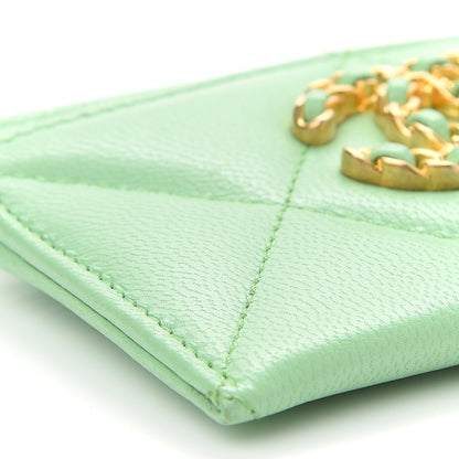 Chanel Shiny Goatskin Quilted Chanel 19 Card Holder Green 9 of 12