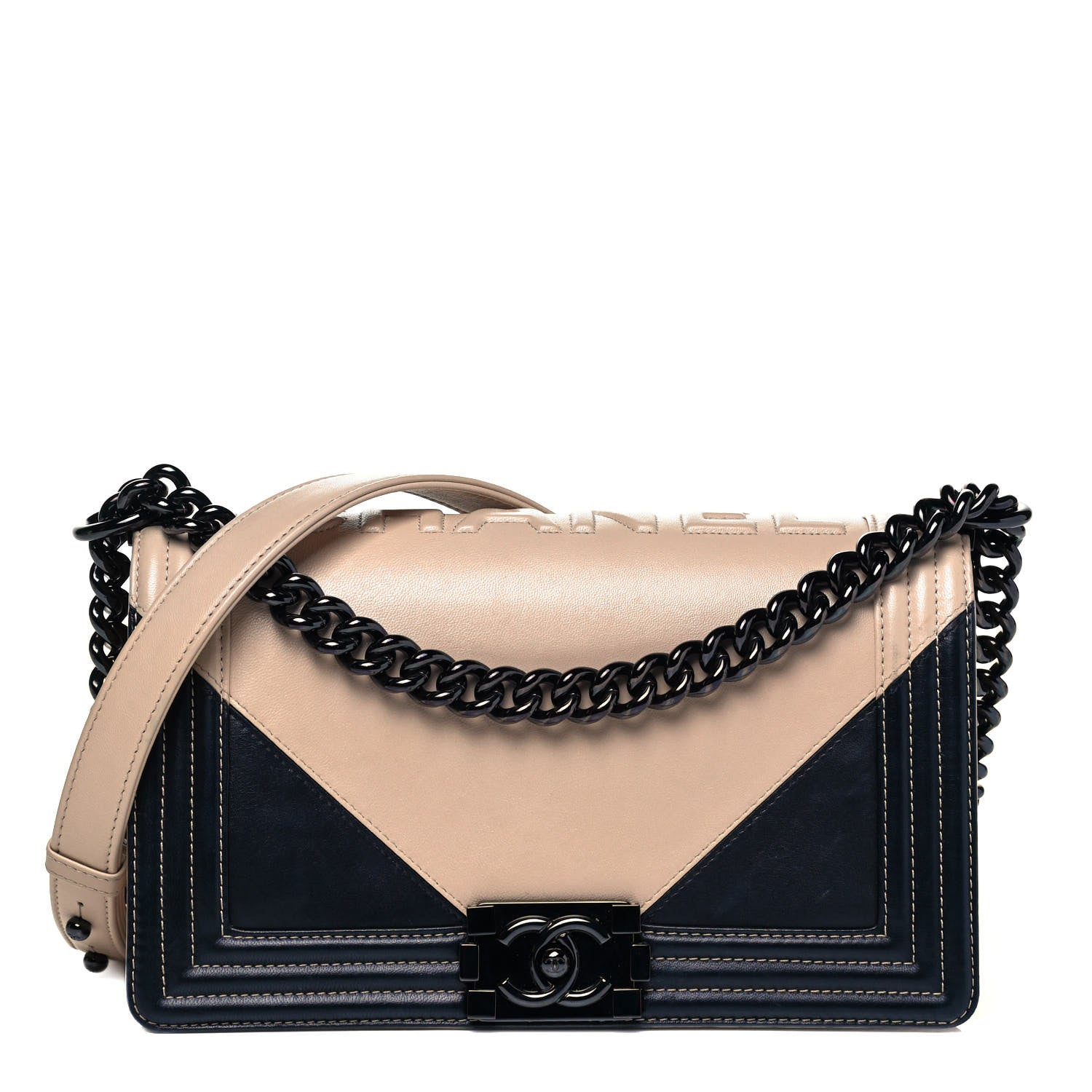 Chanel Calfskin Medium Bi-Color Boy Flap Beige Black 1 of 8