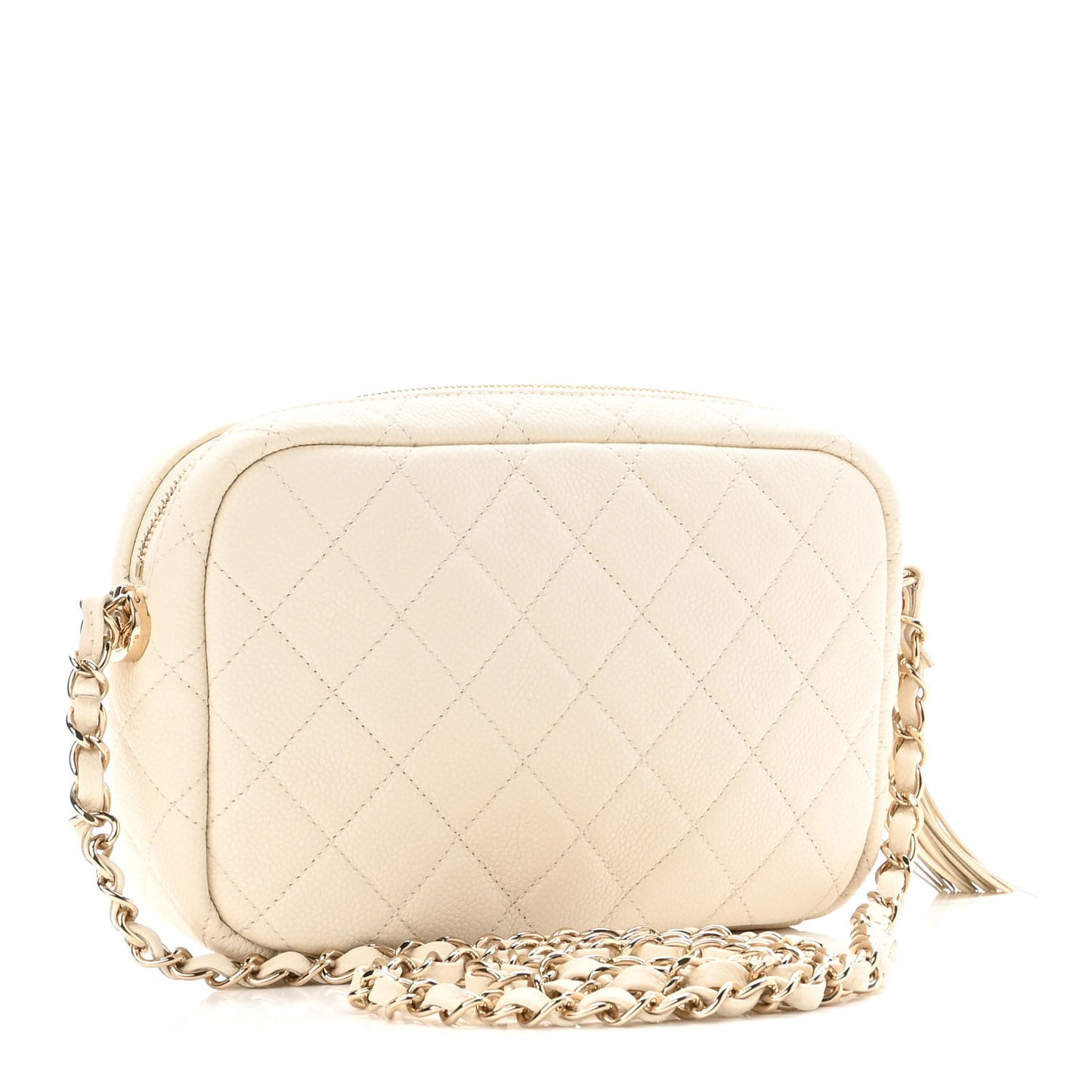 Caviar Flat Quilted Small Coco Tassel Camera Case White