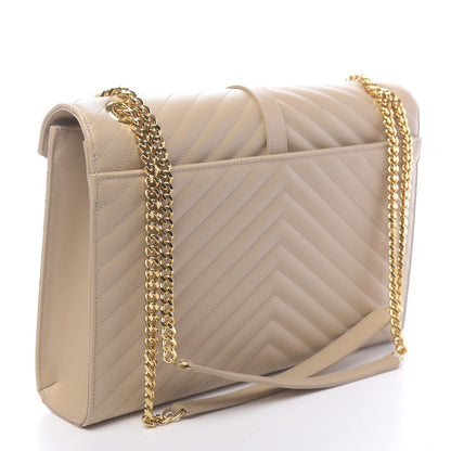 Saint Laurent Grain De Poudre Matelasse Chevron Large Monogram Satchel Nude Powder 3 of 9