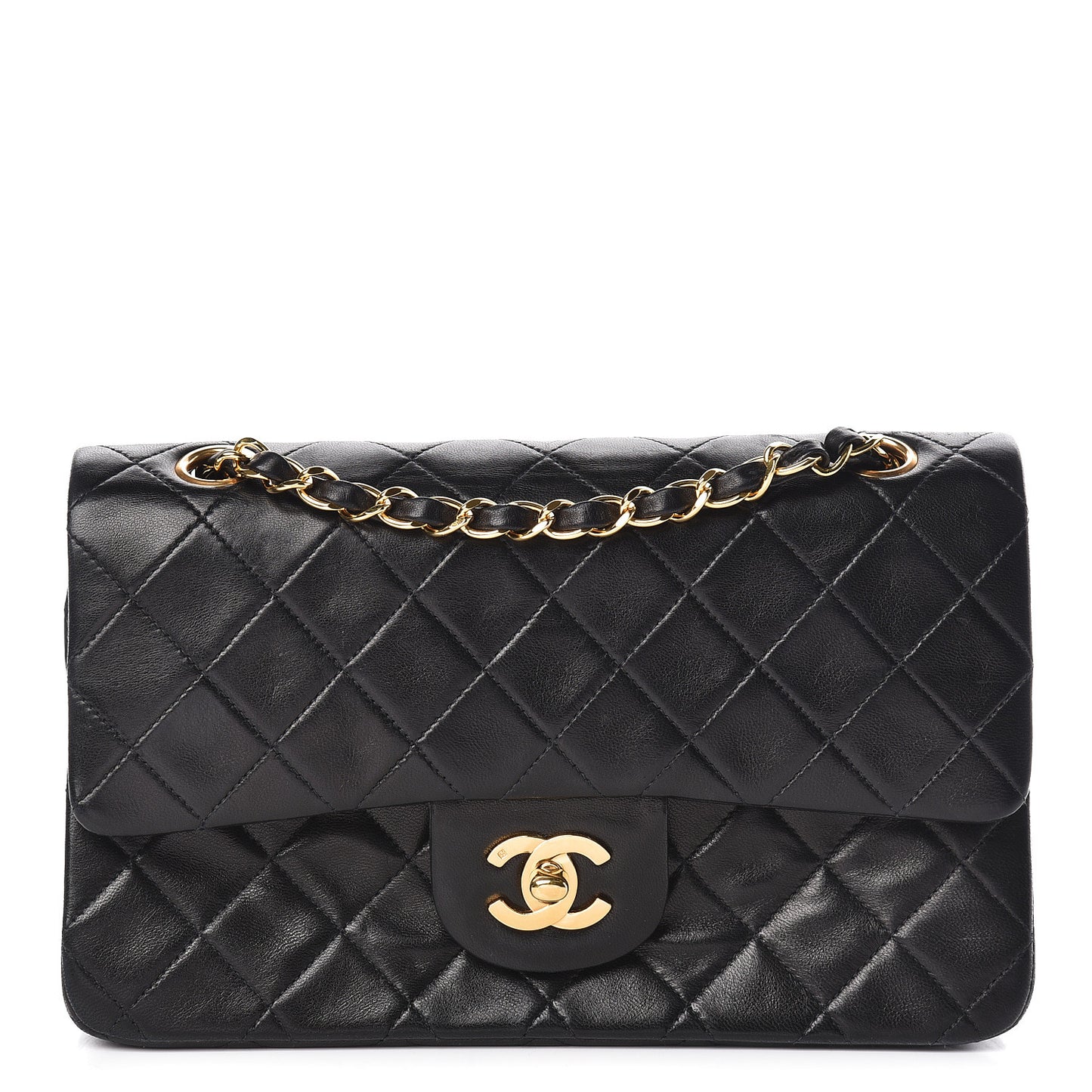 Lambskin Quilted Small Double Flap Black