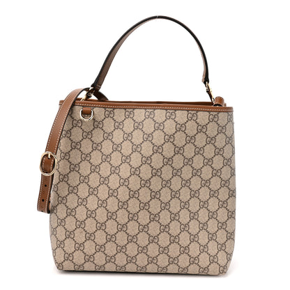 Gucci GG Supreme Monogram Medium Emblem Bucket Bag Beige Brown 1 of 10