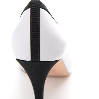 Chanel Lambskin Grosgrain Cap Toe CC Pumps 37 White Black 5 of 9