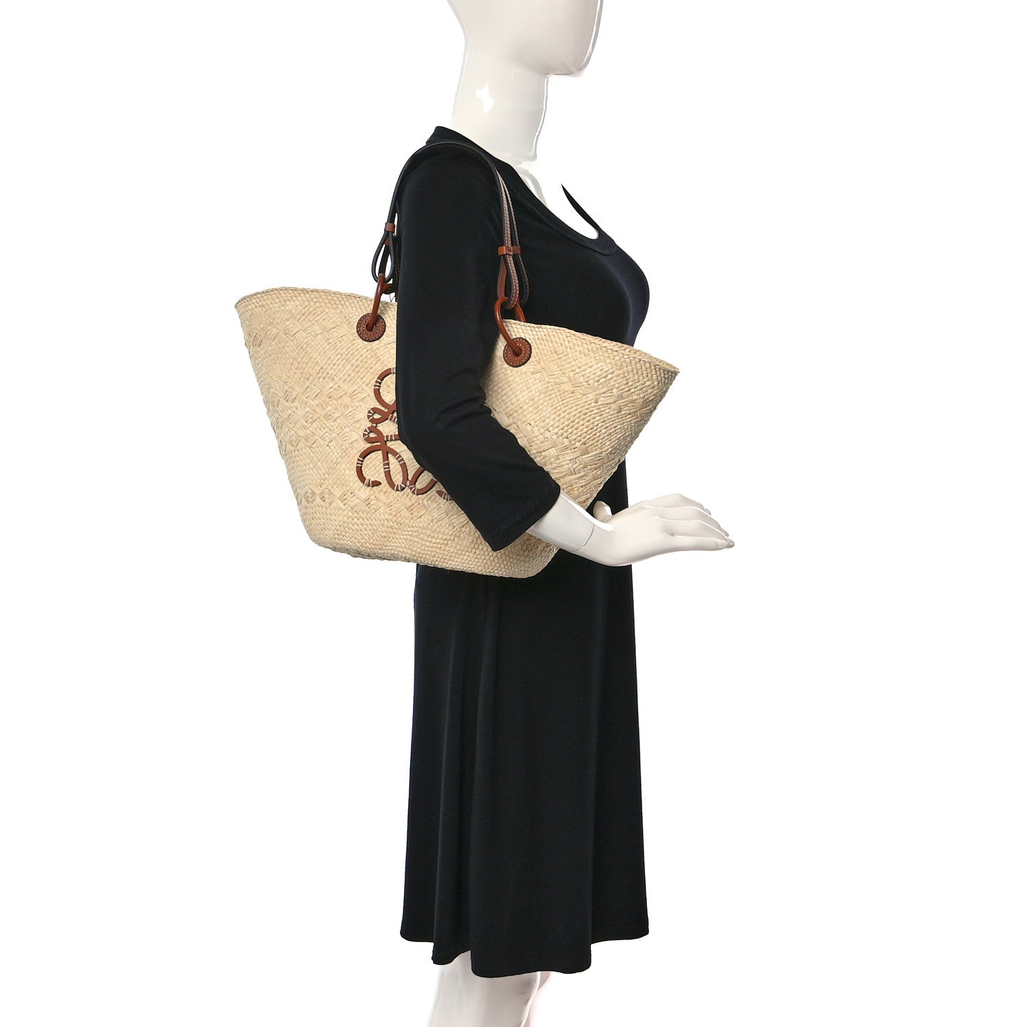 Loewe Calfskin Raffia Small Anagram Basket Tote Bag Natural Tan 3 of 9