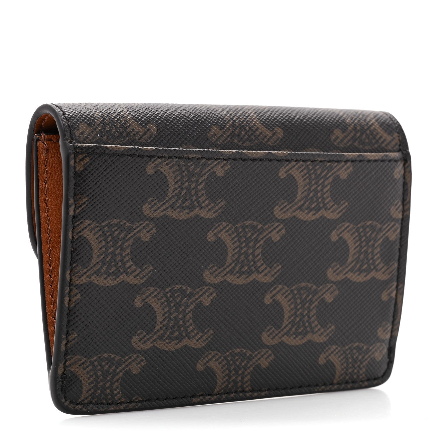 Celine Triomphe Canvas Calfskin Flap Card Holder Tan 4 of 10