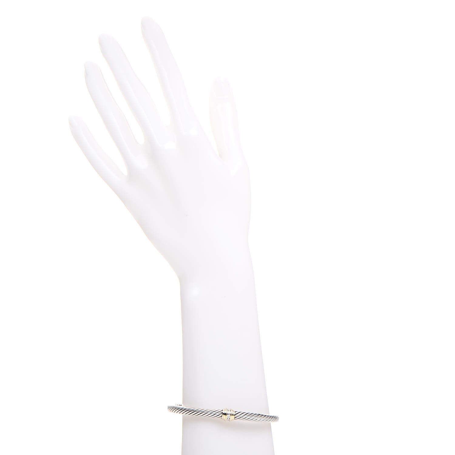 David Yurman Sterling Silver 18K Yellow Gold Diamond 5mm Cable Classics Single Station Bracelet M 2 of 6