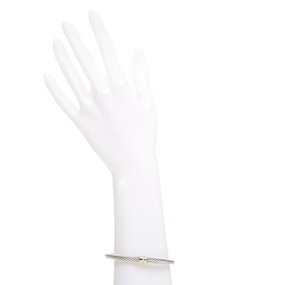 David Yurman Sterling Silver 18K Yellow Gold Diamond 5mm Cable Classics Single Station Bracelet M 2 of 6