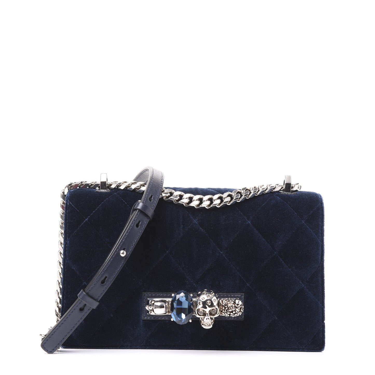 Velvet Quilted Knuckle Duster Shoulder Bag Oltremare Night Blue