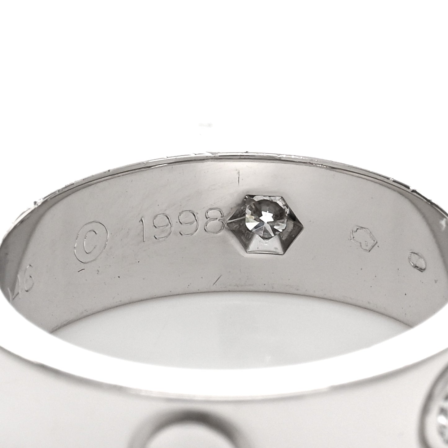 18K White Gold 3 Diamond 5.5mm LOVE Ring 48 4.5