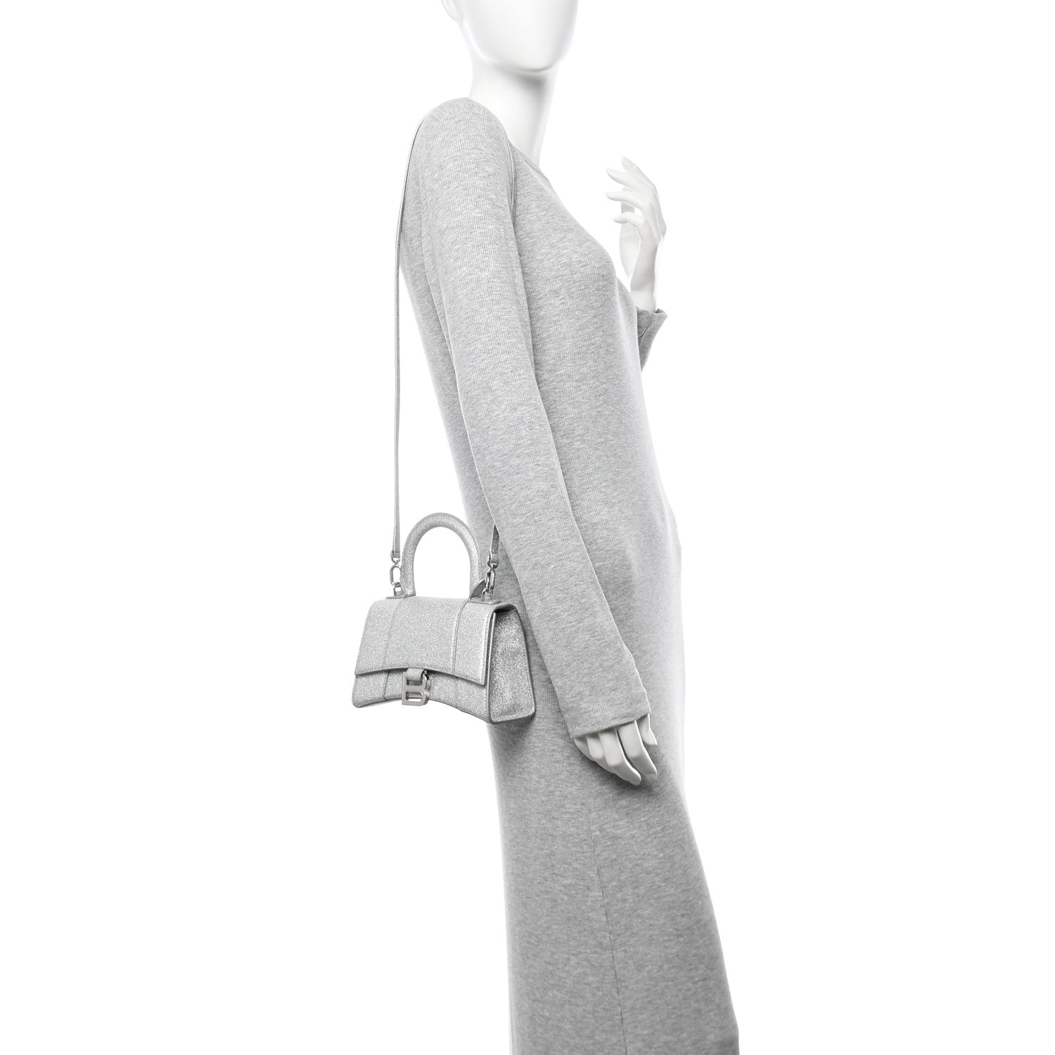 Balenciaga Glitter Fabric Hourglass Top Handle Bag XS Grey 2 of 13