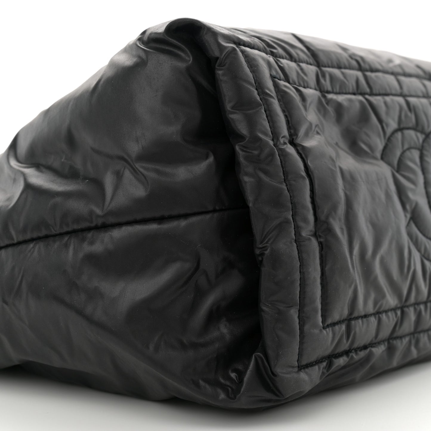 Nylon Quilted Small Coco Cocoon Reversible Tote Black