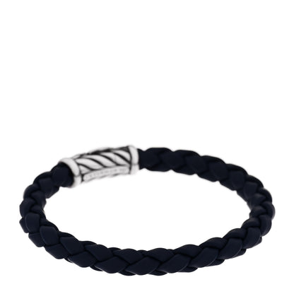 David Yurman Sterling Silver Leather Chevron Woven Bracelet Navy 1 of 4