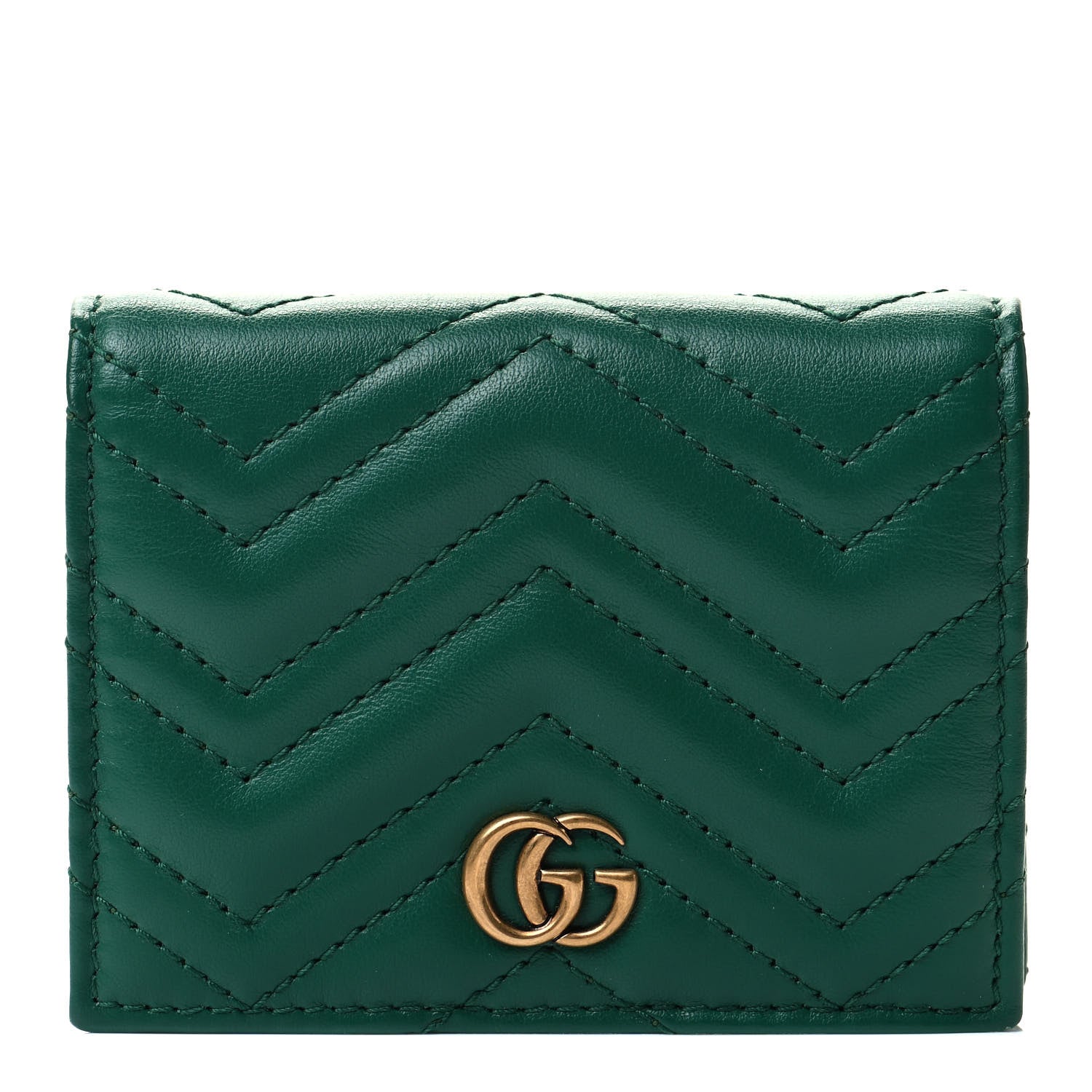Gucci Calfskin Matelasse GG Marmont Card Case Wallet Emerald 1 of 7