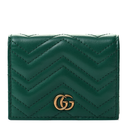 Gucci Calfskin Matelasse GG Marmont Card Case Wallet Emerald 1 of 7