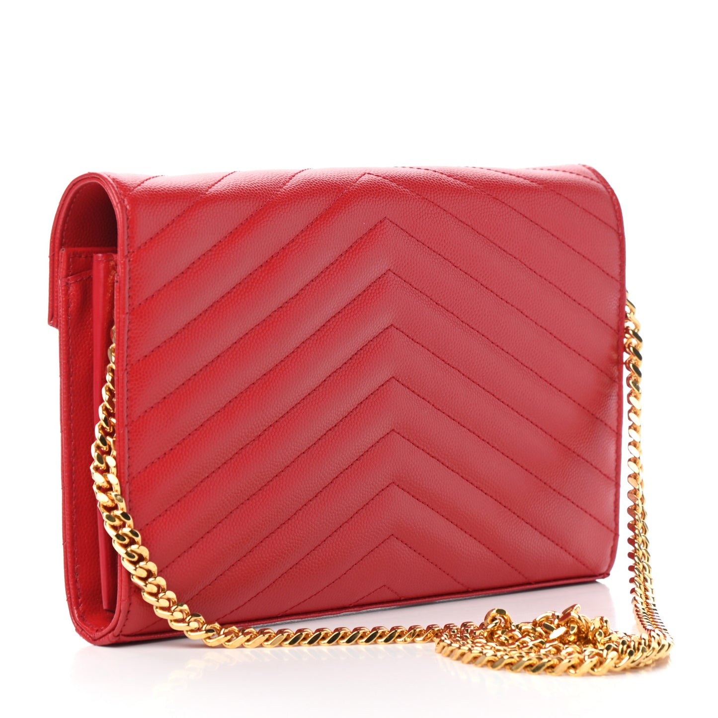 Grain De Poudre Matelasse Chevron Monogram Chain Wallet New Red