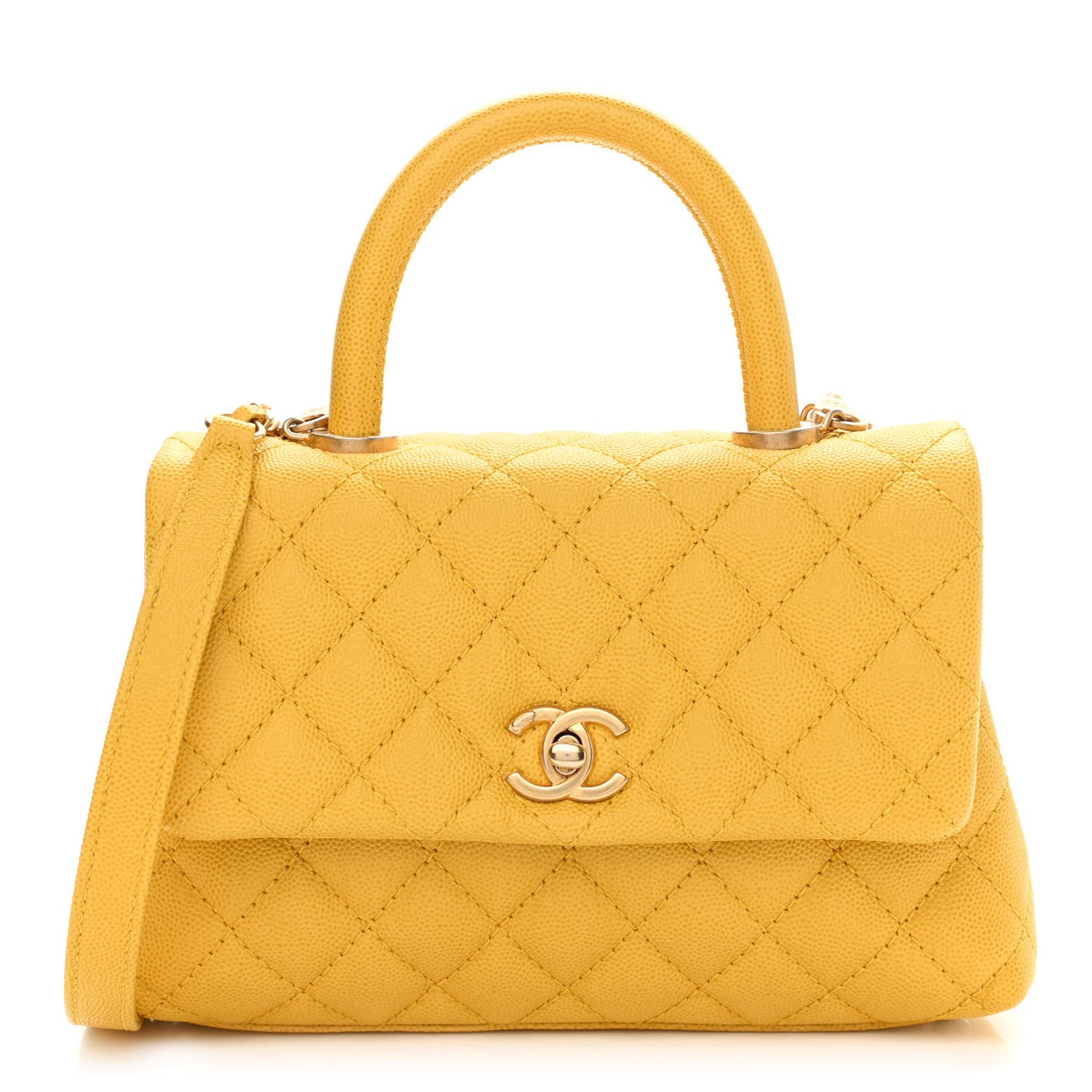 Caviar Quilted Mini Coco Handle Flap Yellow
