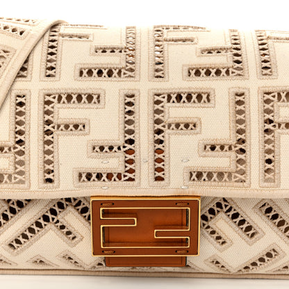 Fendi Canvas Cuoio Agata FF Ajour Embroidered Baguette Grezzo Cuoio 7 of 9