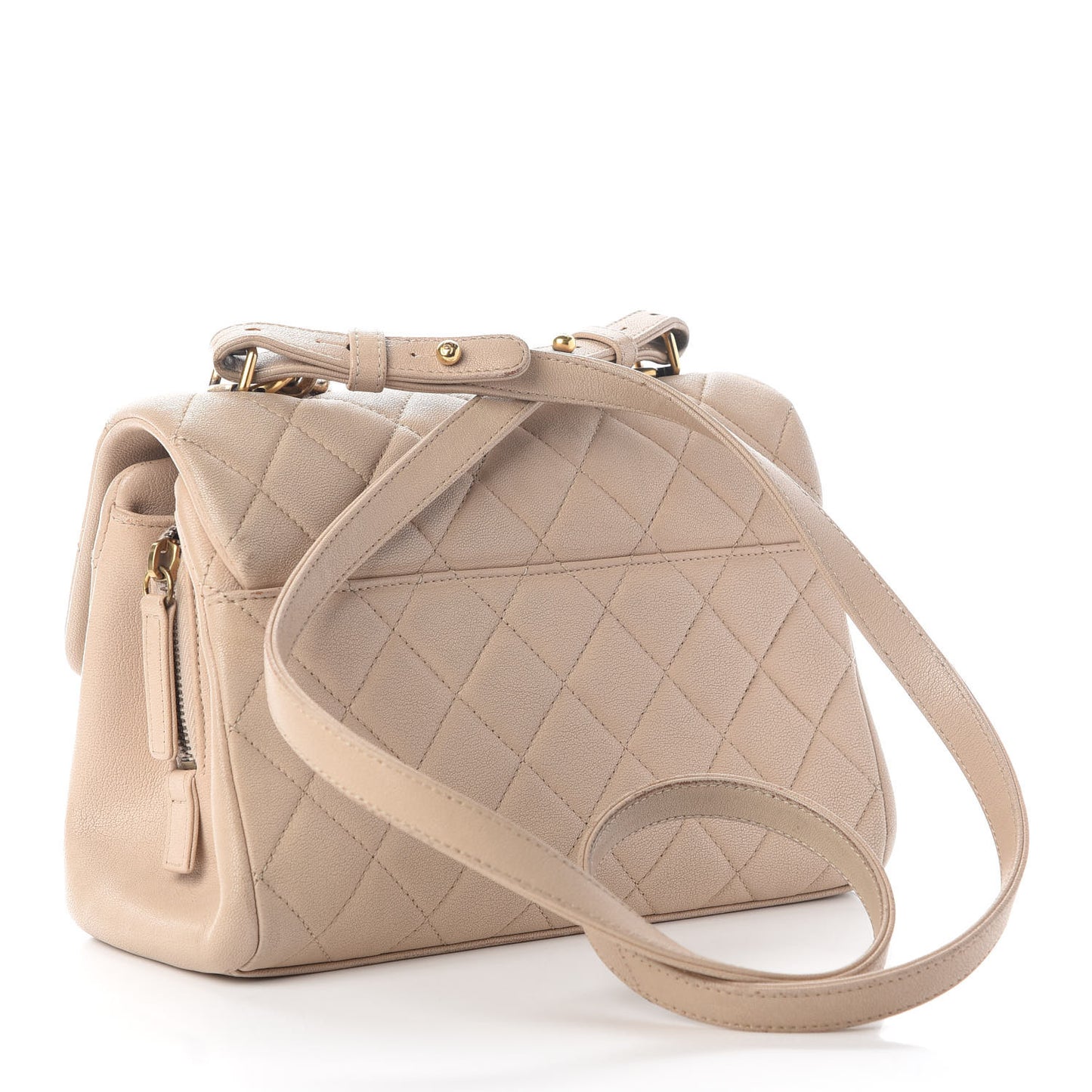 Shiny Sheepskin Quilted Small Trapezio Flap Beige