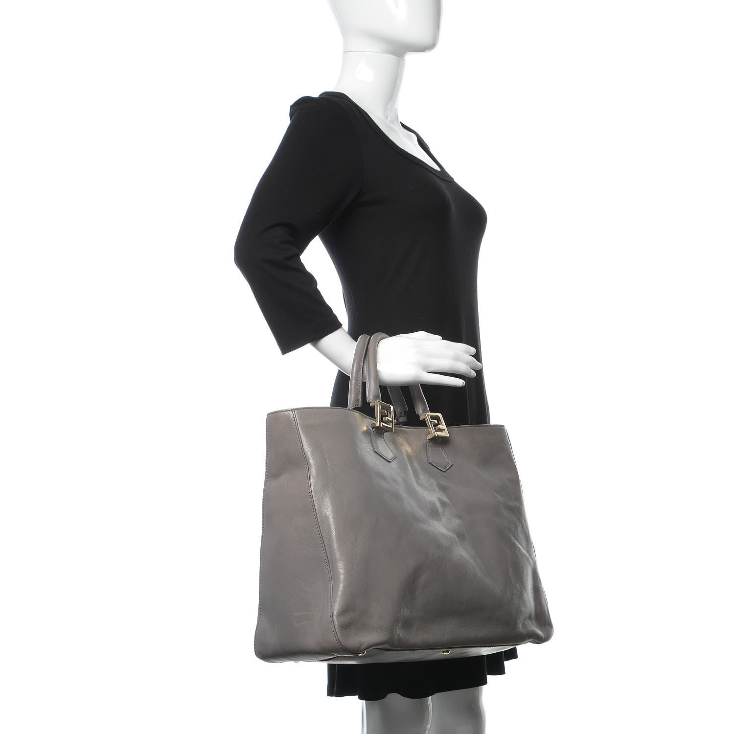 Fendi Vitello Acqua Large Twins Tote Grigio Scuro 2 of 9