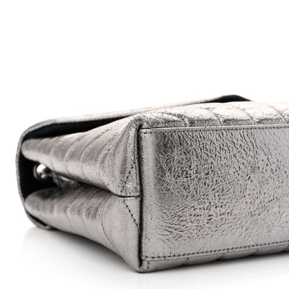 Saint Laurent Metallic Calfskin Y Quilted Monogram Small Loulou Chain Satchel Acciaio 9 of 13