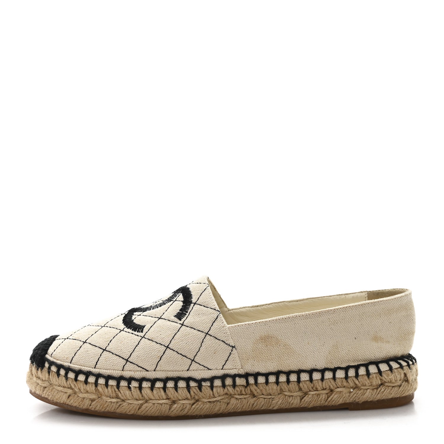 Chanel Fabric Biarritz CC Espadrilles 38 Beige Black 1 of 10