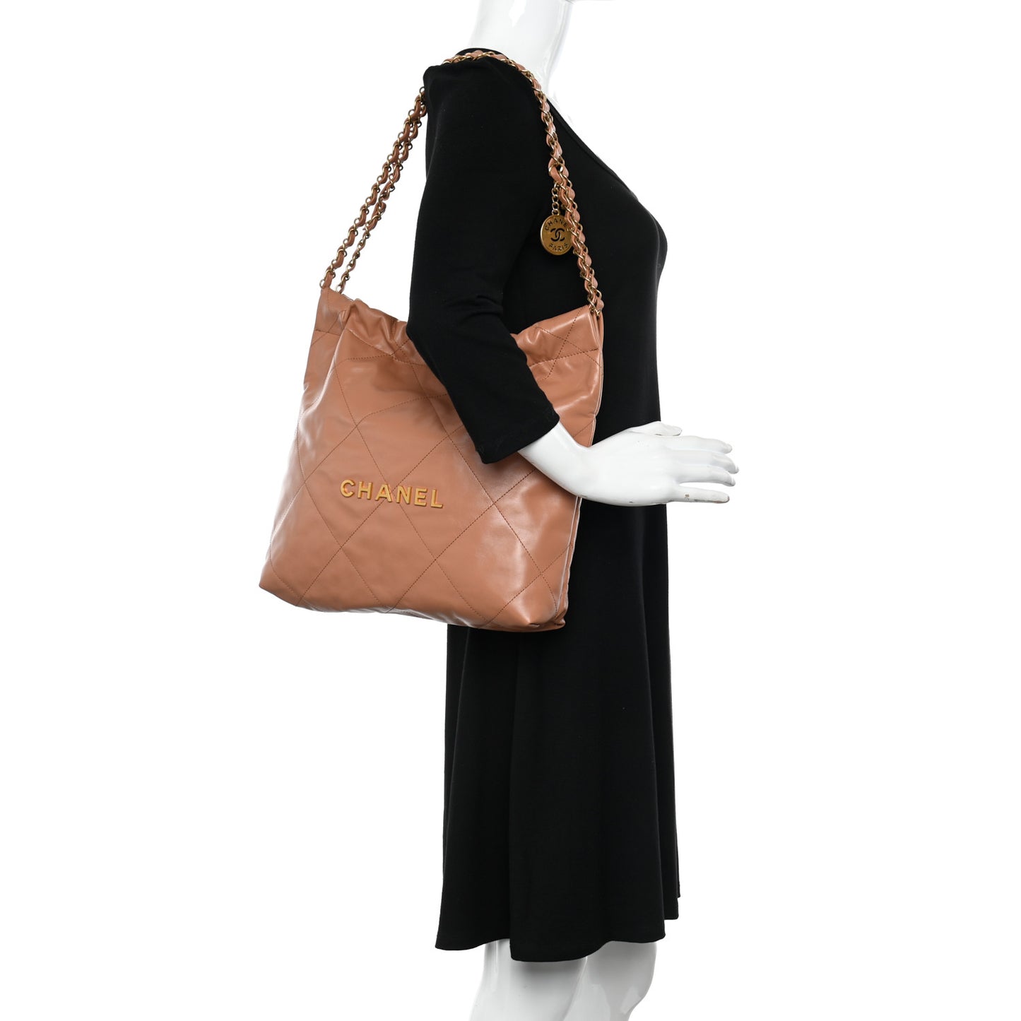 Shiny Calfskin Quilted Small Chanel 22 Beige
