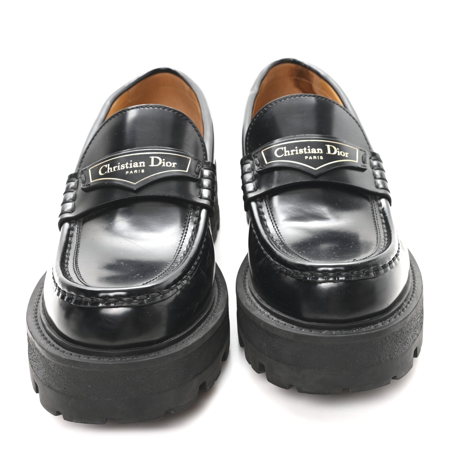 Christian Dior Brushed Calfskin Rubber Dior Code Cap Toe Lug Sole 35mm Loafers 38 Black 3 of 9
