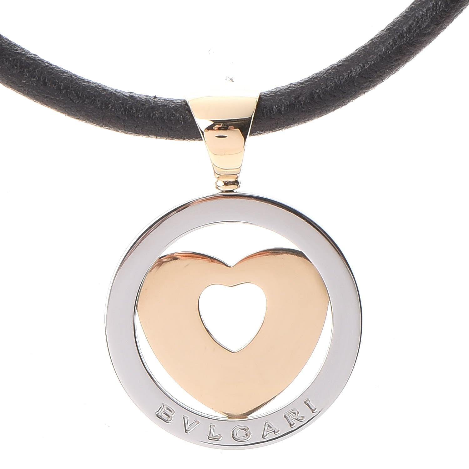 Bulgari 18K Yellow Gold Stainless Steel Heart Cord Pendant Necklace 4 of 7