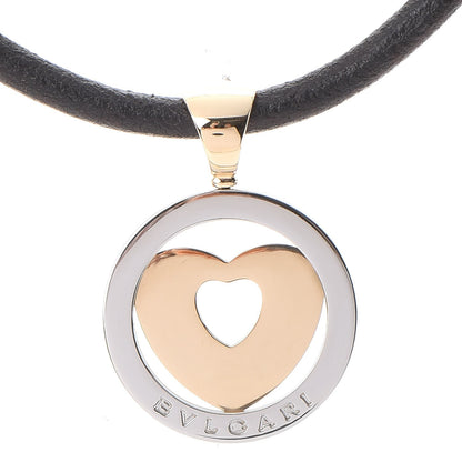 Bulgari 18K Yellow Gold Stainless Steel Heart Cord Pendant Necklace 4 of 7