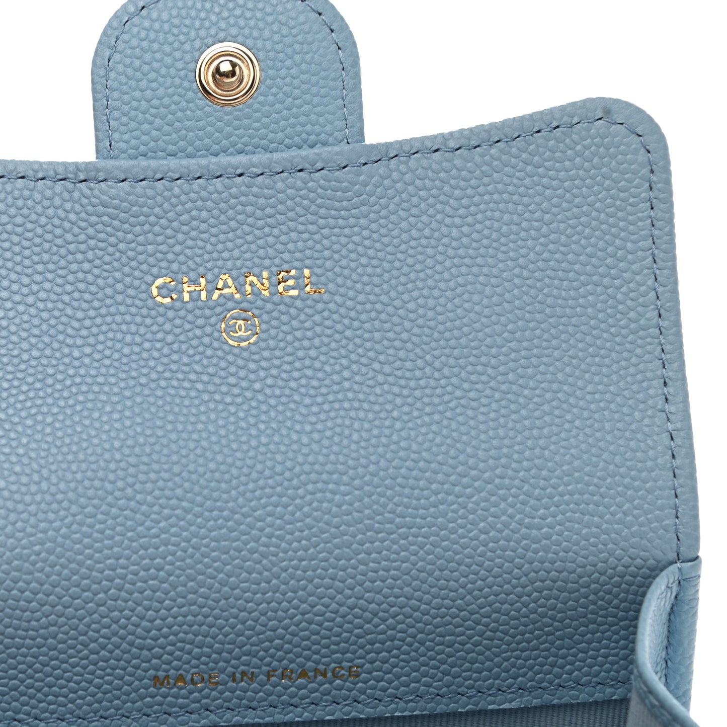 Caviar Quilted Flap Card Holder Wallet Light Blue