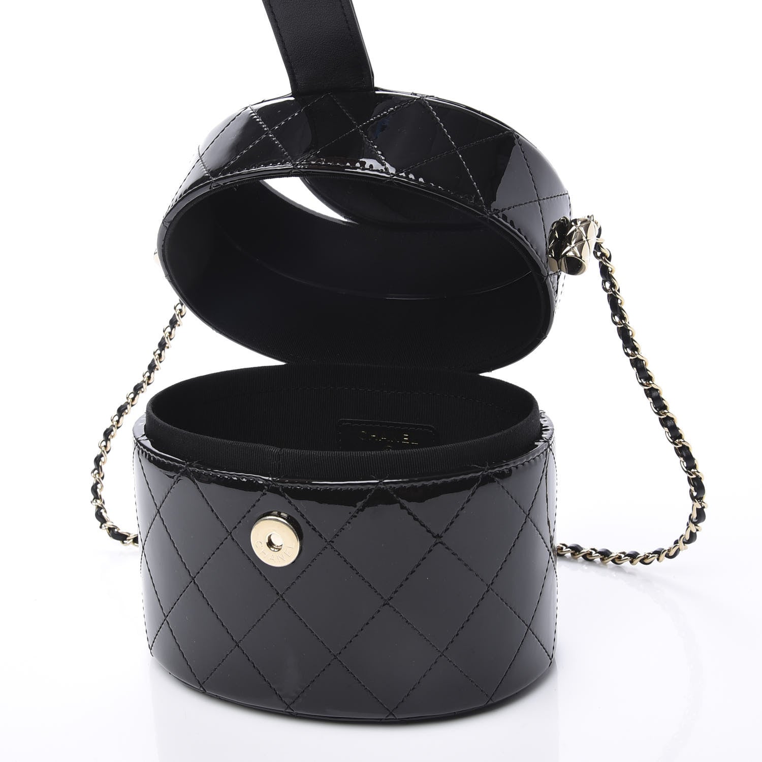 Chanel Patent Quilted Round Clutch With Chain Black 4 of 12