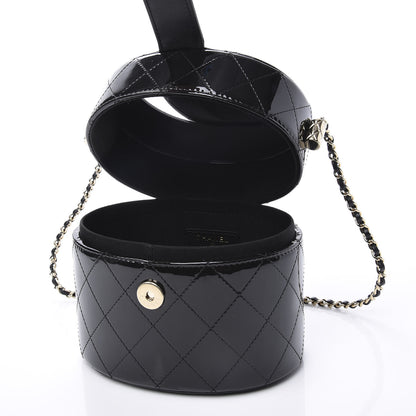 Chanel Patent Quilted Round Clutch With Chain Black 4 of 12