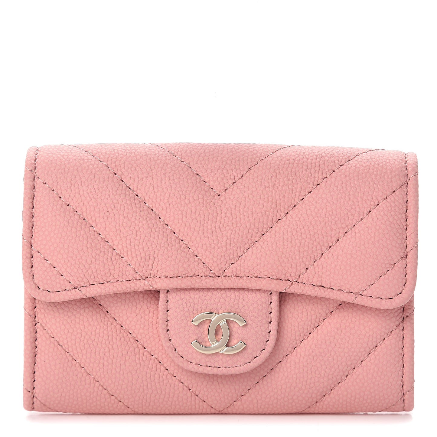 Caviar Chevron Quilted Flap Card Holder Pink